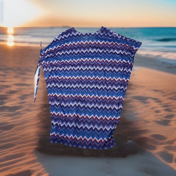 H&M Blouse Large Belted‎ Sleeveless Abstract Blue Large Light Spring Summer - Picture 4 of 7